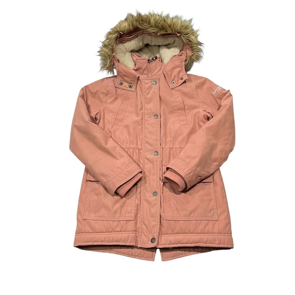 Abercrombie Kids Parka Jacket Girls 9/10 Pink Full Zip Faux Fur Lined Hooded